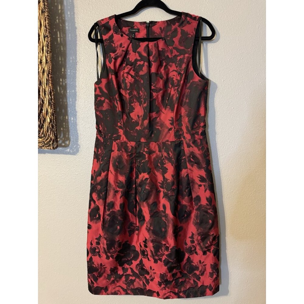 Talbots A Line Dress 14 Red Black Rose Pockets Sleeveless Career Church Party - Picture 12 of 13